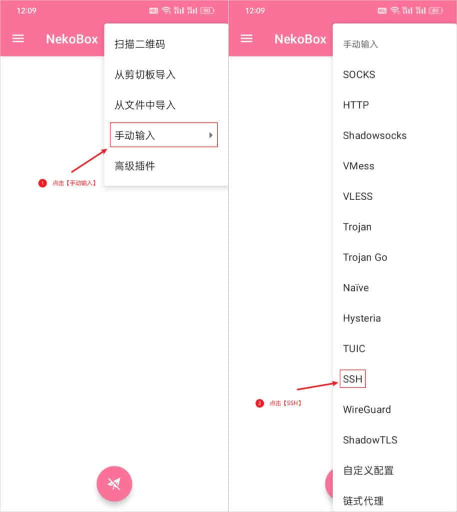 NekoBox for Android 添加 SSH 节点服务器