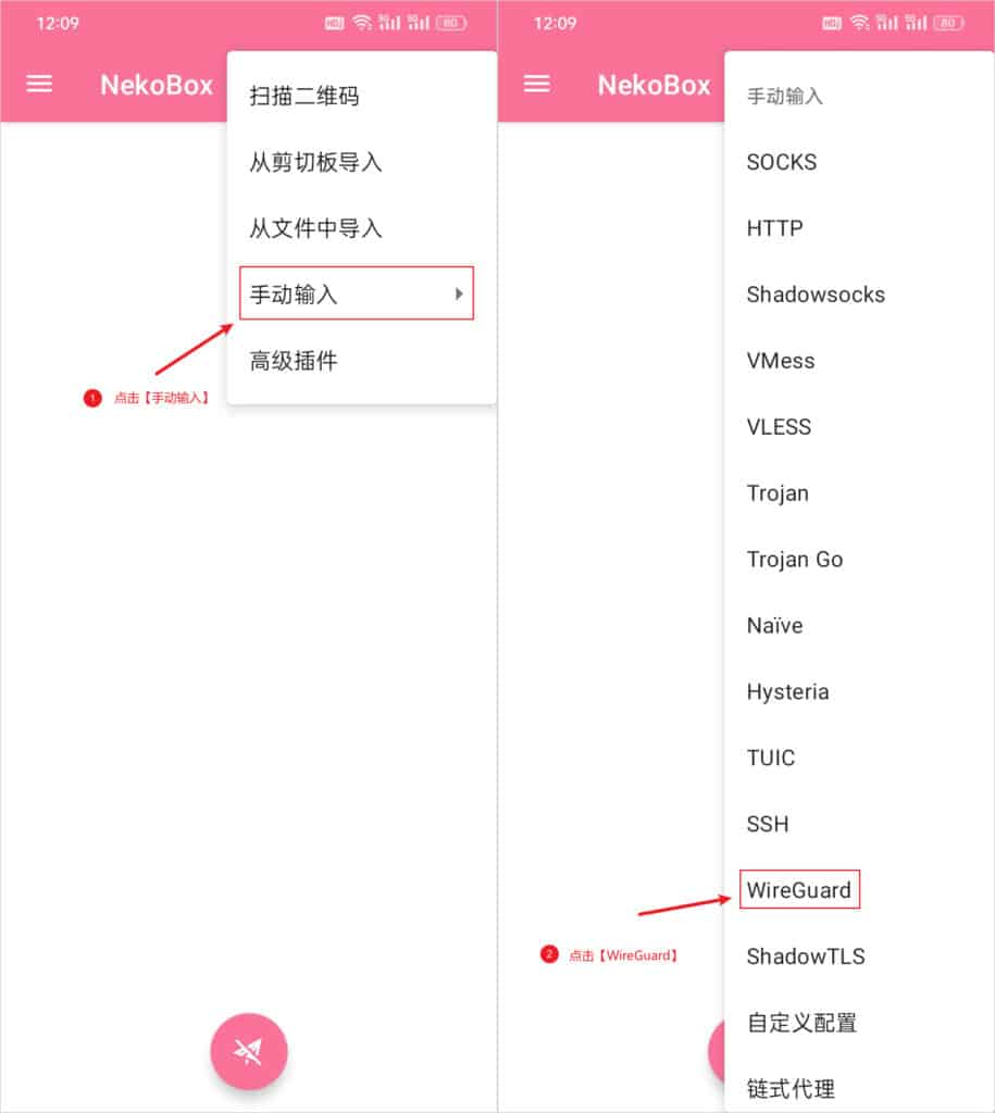 NekoBox for Android 添加 WireGuard 节点服务器